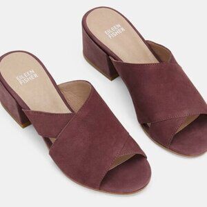 Eileen Fisher Haven Tumbled Nubuck Leather Slide Sandals in Mahogany Red 6 NEW